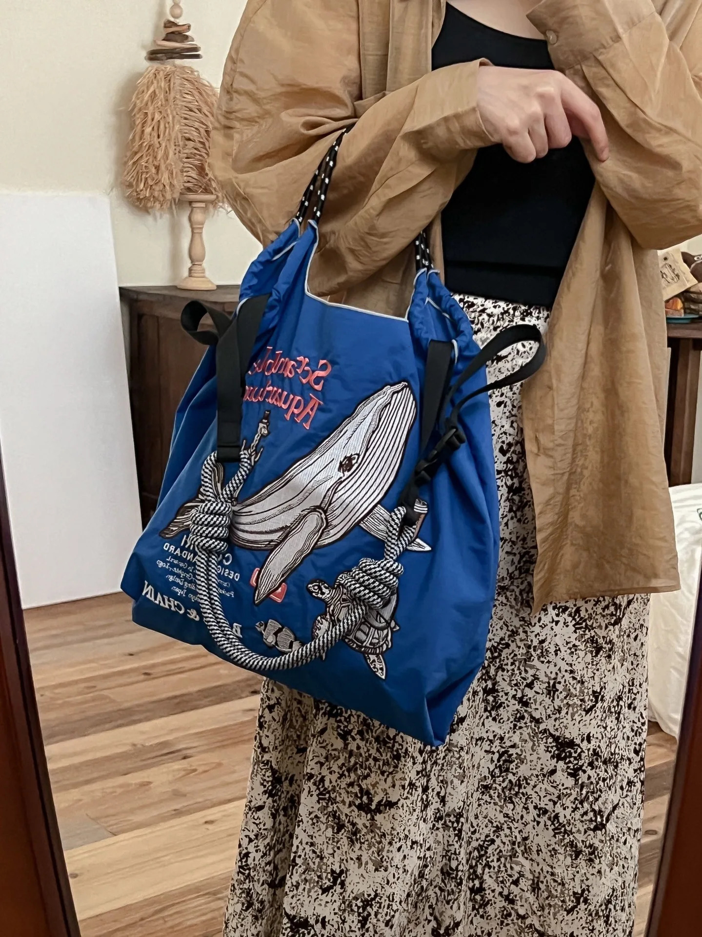 Japanese Embroidered Shopping Bag Handbag Oxford Bag Embroidered Nylon Waterproof Shopping Bag Portable Shoulder Cross-Span Bag 250311