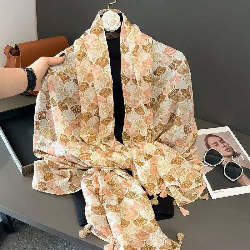 Fashion Colorful Shells Tassel Viscose Shawl Scarf Lady High Quality Wrap Pashmina Stole Bufandas Muslim Hijab 180*90Cm 250314