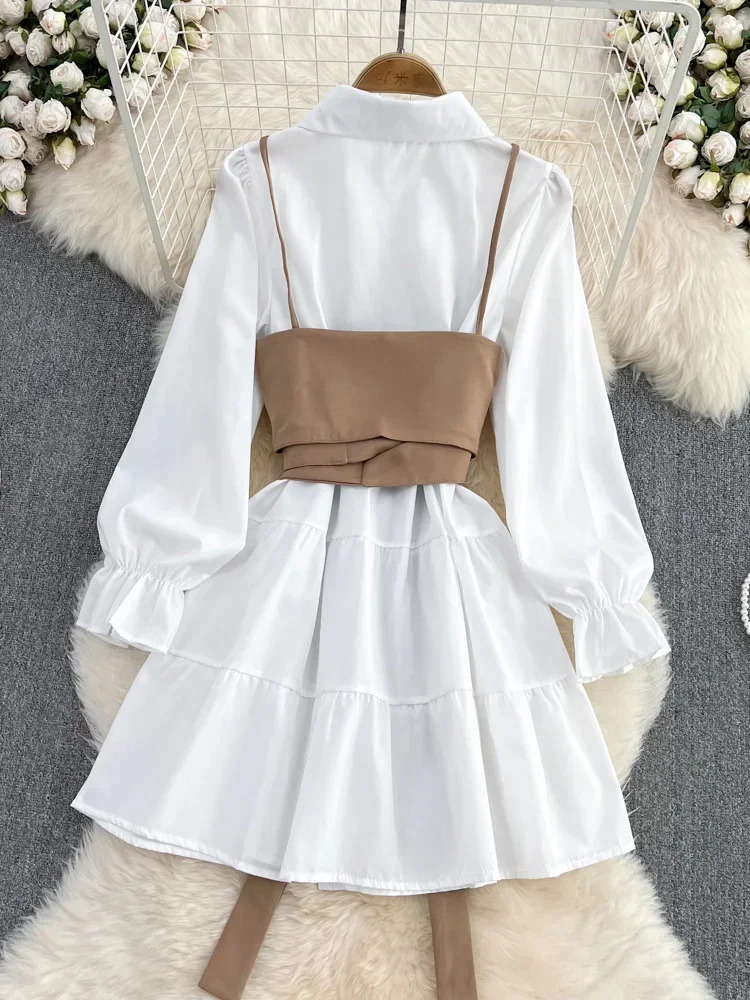 SpringSummerAutumn Fashion Casual Set Womens Loose White Shirt Dress Ultra Thin Tank Top Two Piece GD786 250312