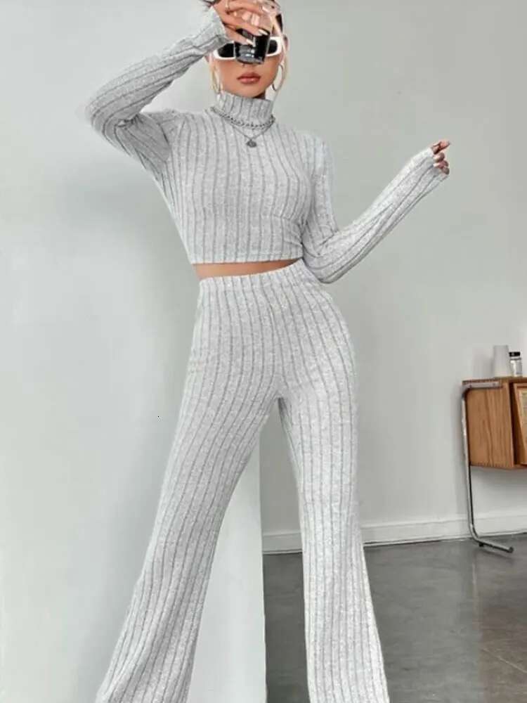 Stand Collar Navel T-Shirt And Trumpet Pants