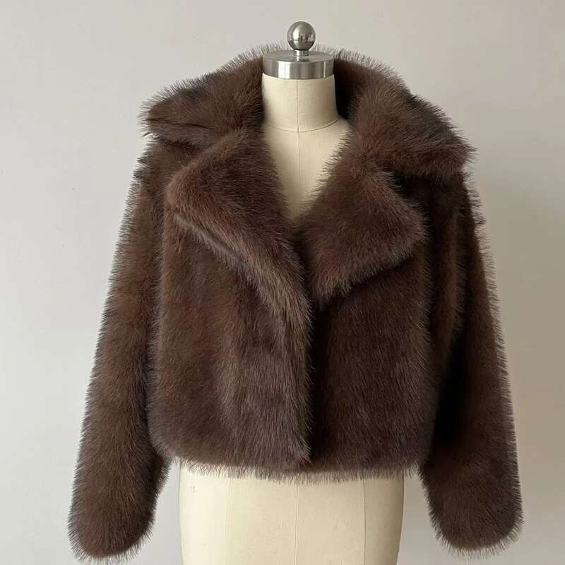 2024 Brand Autumn Winter Coat Women Short Lazy Wind Fox Fur Jacket Cropped Fluffy Casaco De Pele Feminino