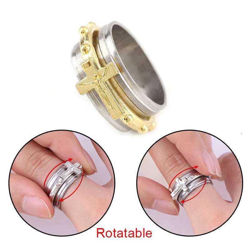 Stainless Steel Religious Catholic Crucifixion Relief Exquisite Religion Men's Wedding Ring Holy Belief Jewelry