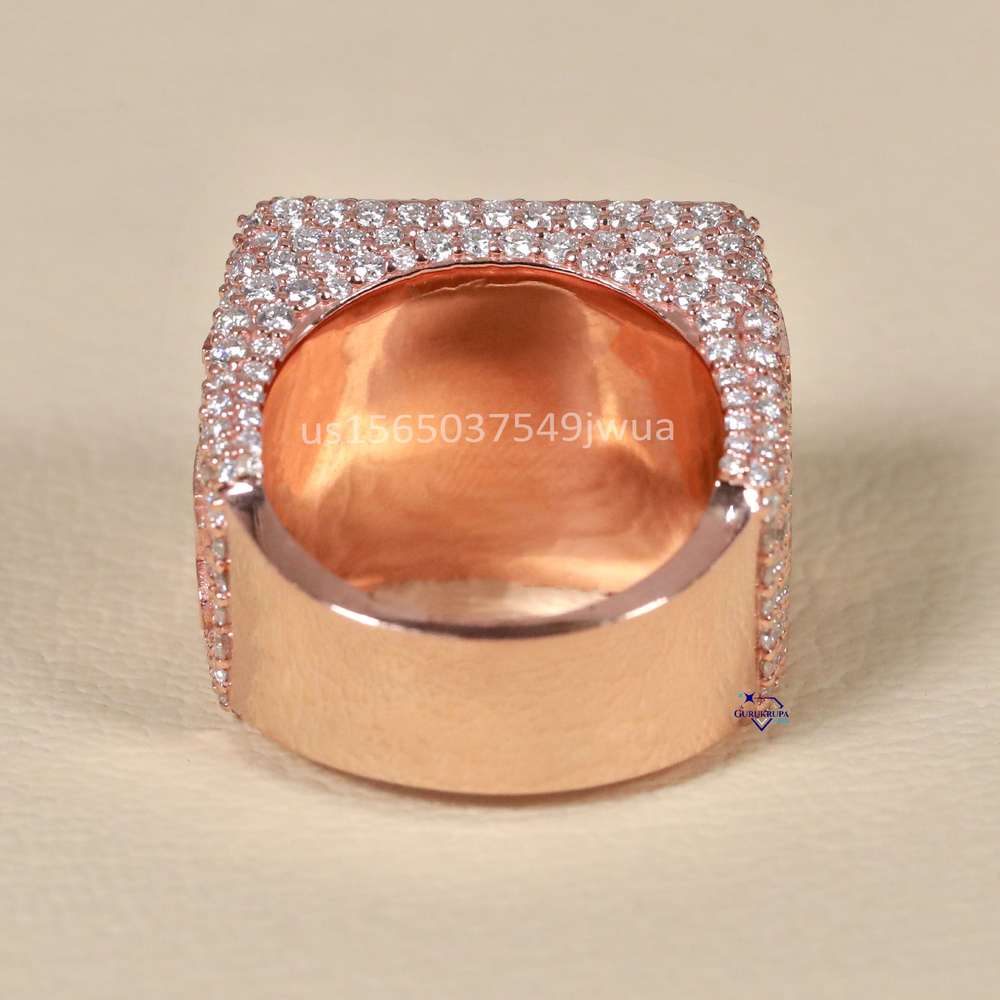 High Quality Moissanite Ring 14kt Rose Gold Iced Out Custom Name Ring Hip Hop Collection for Men Hand Made Jewelry