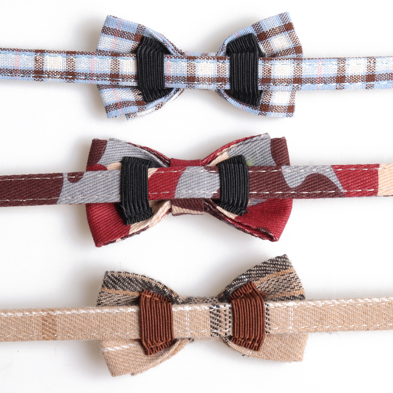 Breakaway Cat Collar with Bow Tie and Bell, Adjustable Cat Tie with Elastic Rope and Metal Buckle Cute Plaid Safety Kitty Collars for Birthday Pet Par