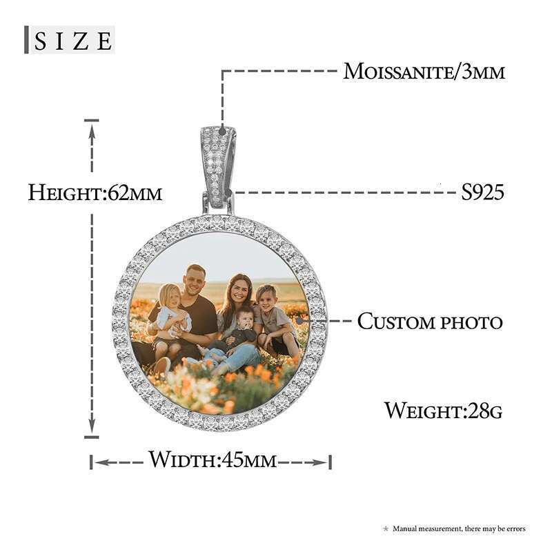 Fine Round Memory Medallions Moissanite Custom Photo Pendant Necklace For Men Hip Hop Jewelry Sterg Sier