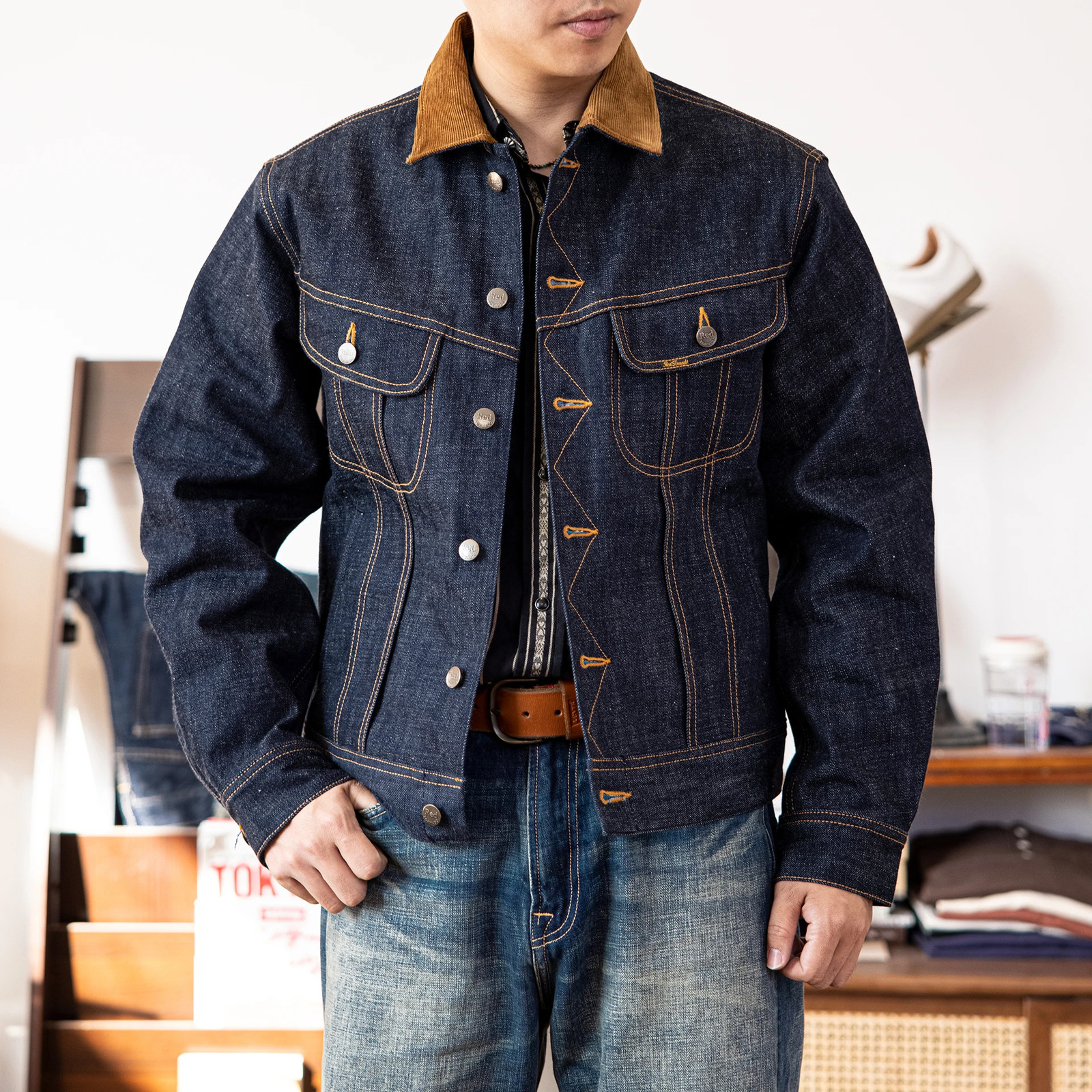 LE0003 Large 18oz High Quality Cotton Denim Jacket Casual and Fashionable unwashed Submachine 250313