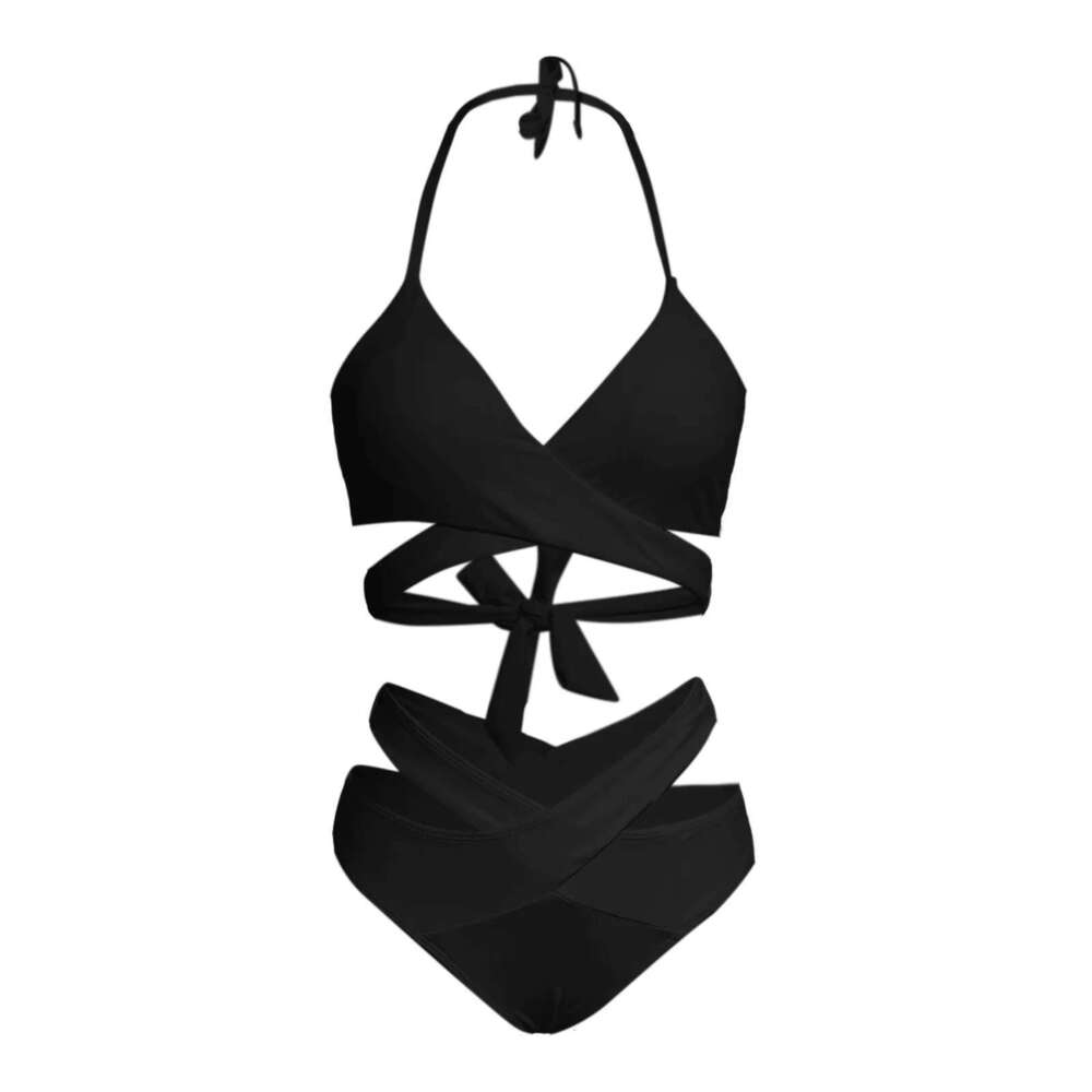 Two-piece swimsuit for women, sexy, friendliness, bare back, padded, push-up, solid, bare back, bandage