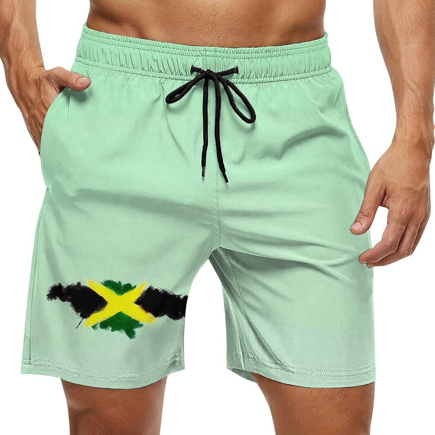 Mens Swim Bathing Suit Jamaican Flag Summer Beach Swimming Shorts Outdoor with Pockets cool