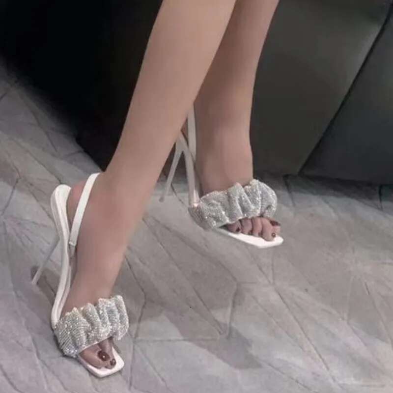 New Summer Fashion Design PU High Heels Women's Shoes Square Toe 7 Cm Non Slip Rhie Pumps Bg Women Sandals