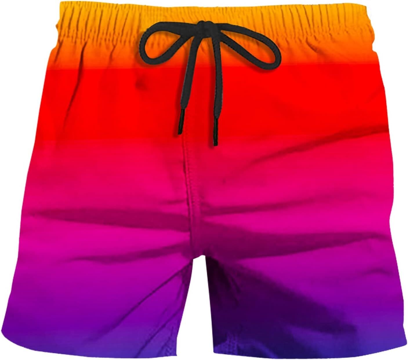 Mens Athletic Shorts, Summer Gradient Swim Trunks Drawstring Waist Board Shorts, Loose Casual Bathing Suit with Pockets