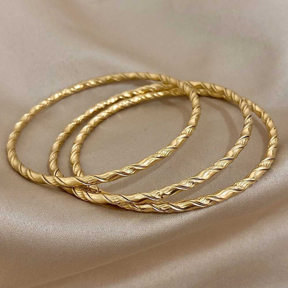 DODOHAO 3pcs Twist 18K Gold Plated Stainl Steel Bracelets for Women Chic Classic Tibetan Buddha Bracelet Stacked Mens BangleXJ250315