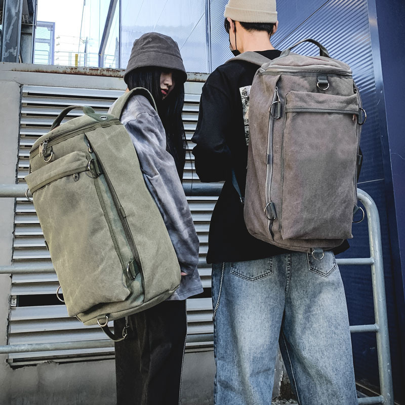 Fashionable bag, large capacity men's outdoor travel sports cylindrical backpack, trendy canvas backpack