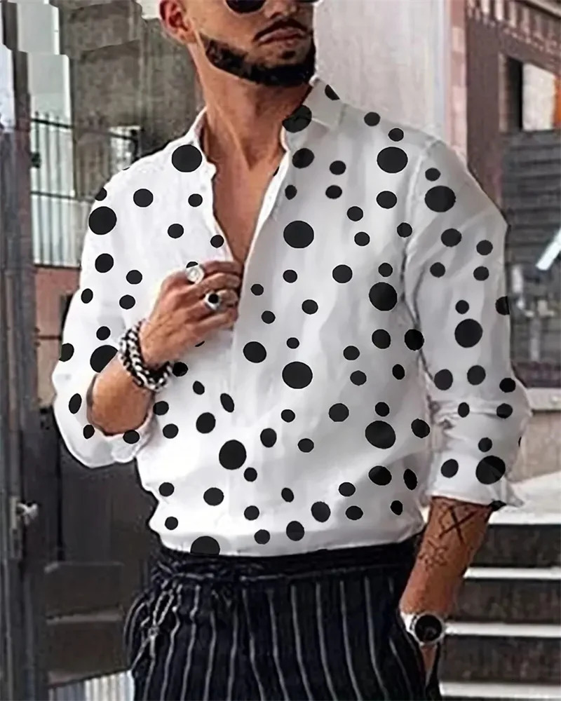 mens long sleeved shirt with polka dot collar long sleeved clothing for formal wear with polka dot printed buttons mens casual shirt 250314