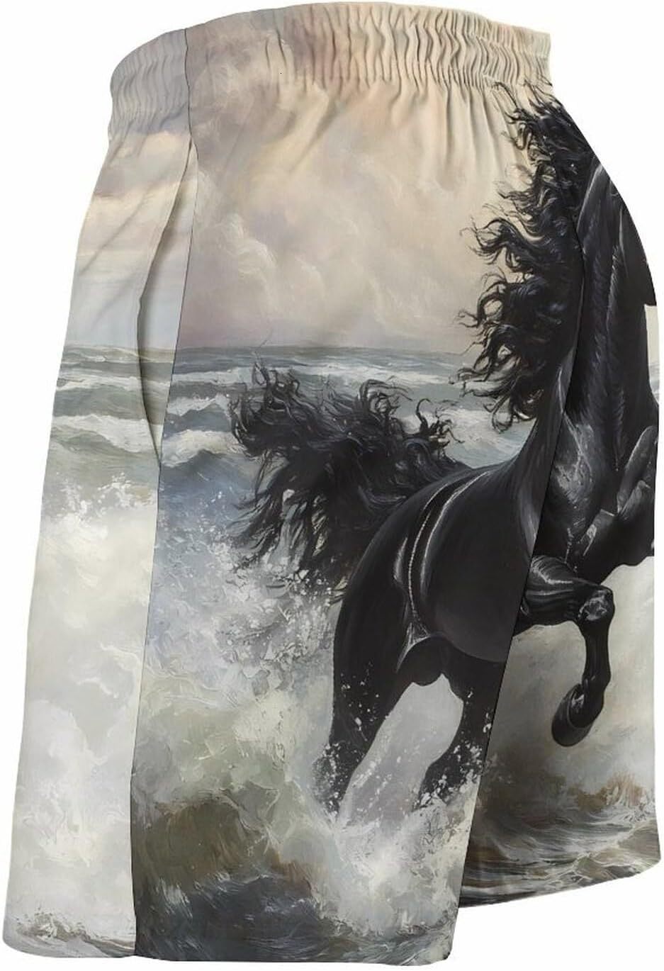 Galloping Black Horse Seaside Beach Shorts for Men Swim Trunk Quick Dry Elastic Waist Drawstring Running Bathing Suits