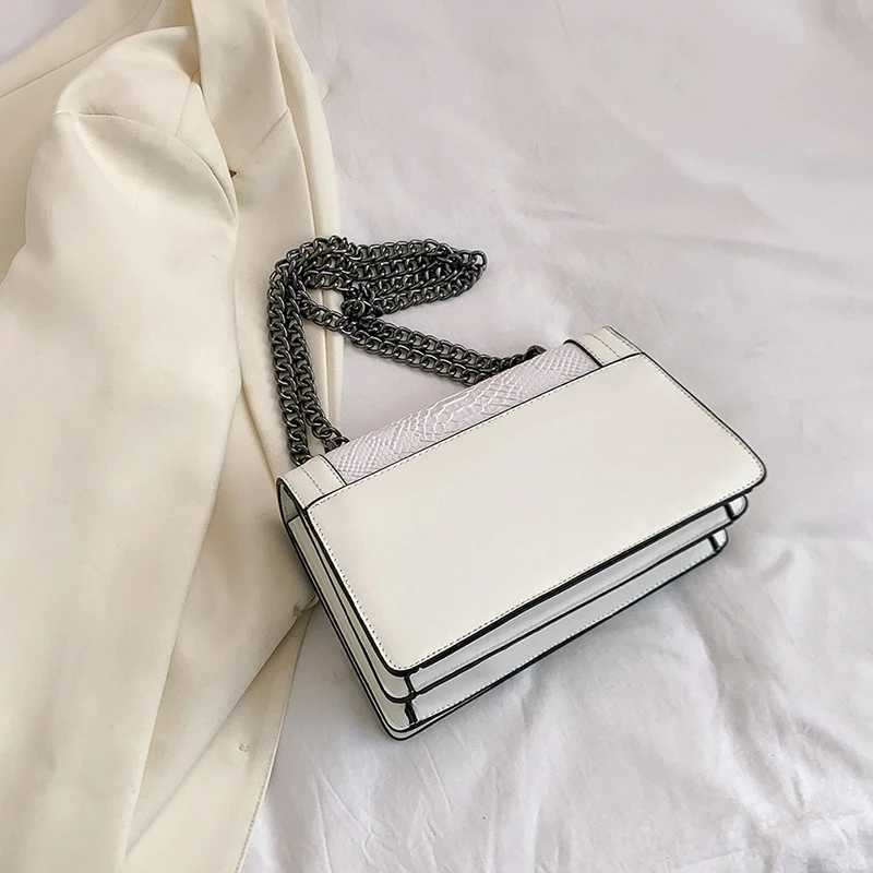 Womens Leather Shoulder Bag Chain Wallet - Fashion Cross Body Bag Retro Serpentine Bottom Bag Square Handbag Y250315
