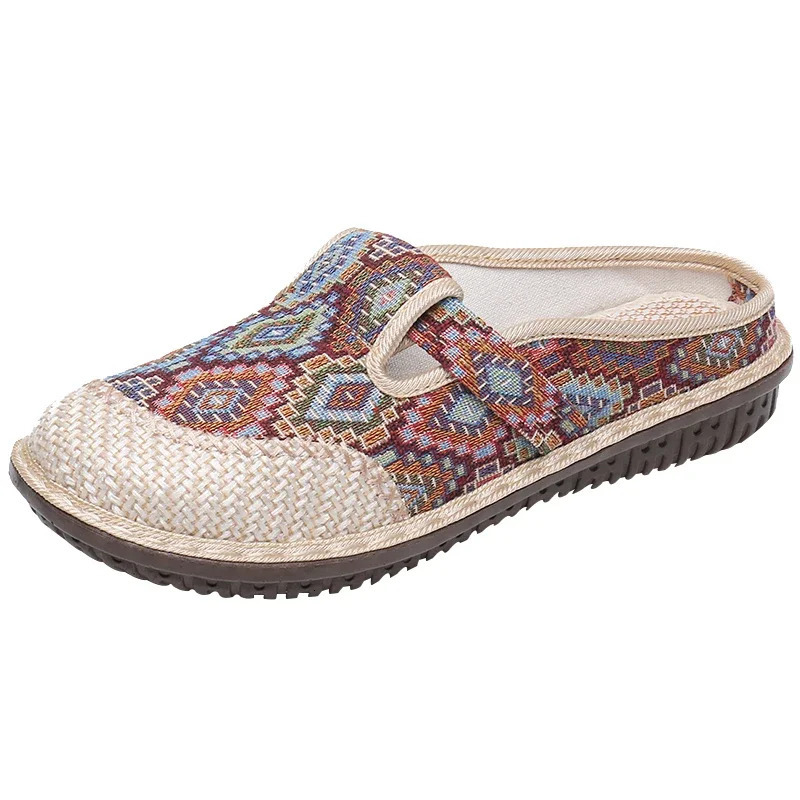 Womens Non-slip Cloth Shoes Summer Breathable Linen Sandals and Slippers Womens Outerwear Soft Bottom Baotou Slippers 250327