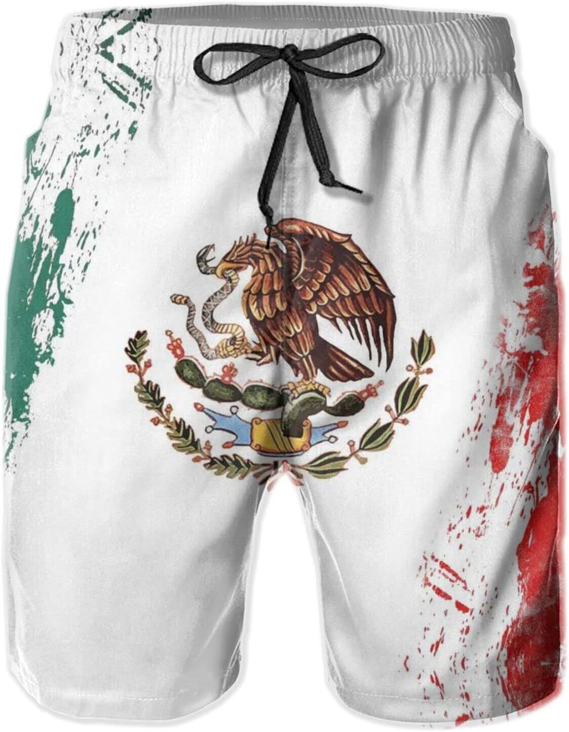 Mens Mexican Flag Swim Trunks Quick Dry Summer Surf Beach Shorts with Pocket Drawstring printing