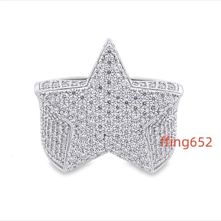 Hip Hop Style Iced Gold Plated 925 Sterling Silver STAR Ring VVS Moissanite Diamond Certified for Party Men and Women