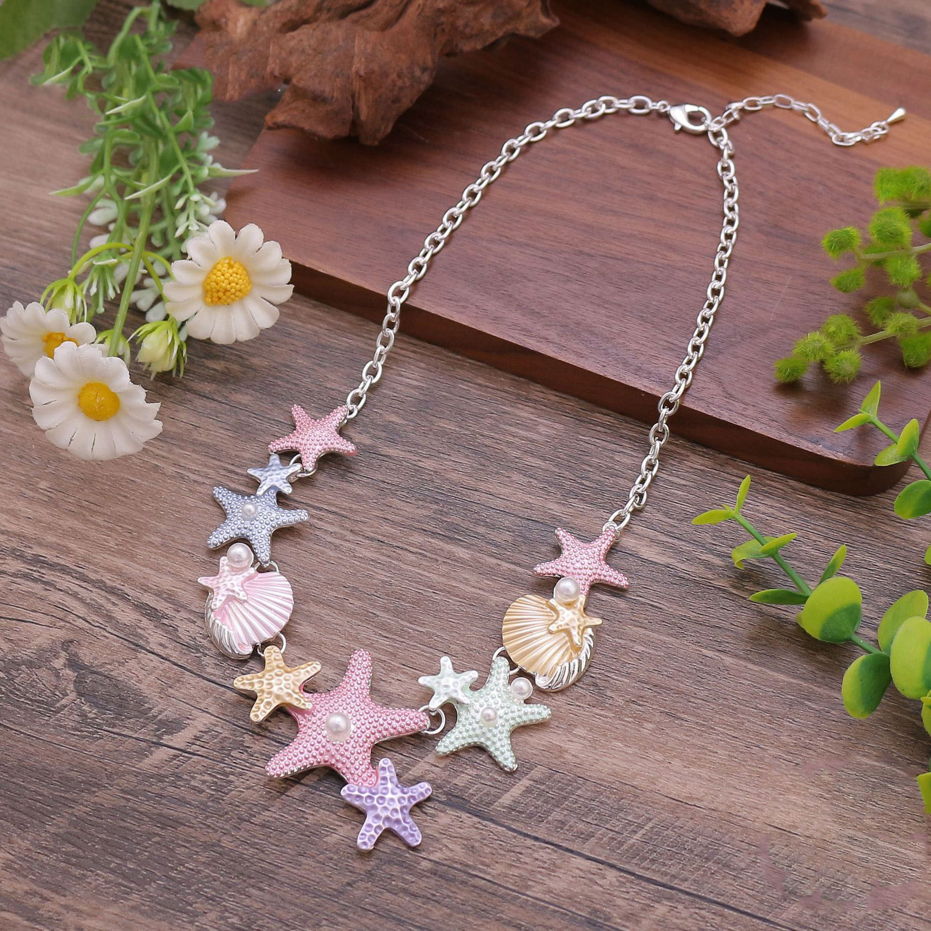 Colorful Oil Shell Starfish Necklace Small Sweet and Cute Ladies Versatile Necklace with a Fresh and Unique Design