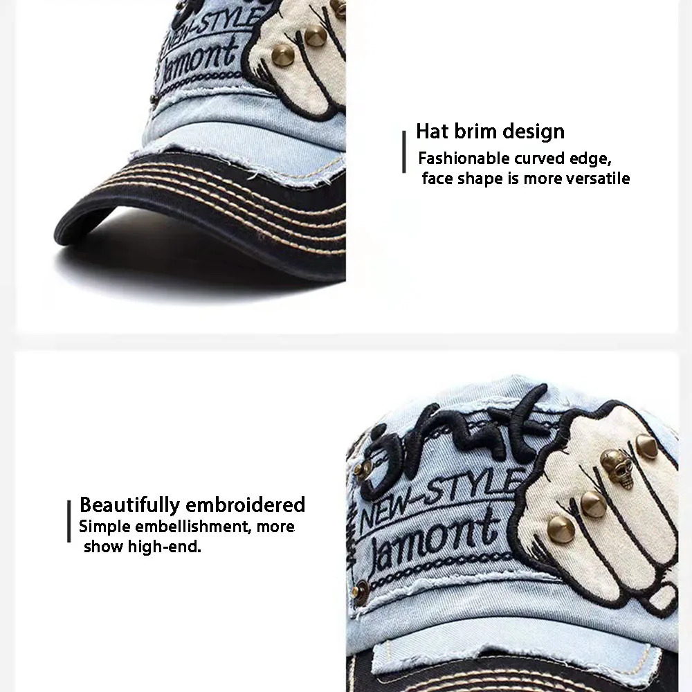 Fashionable Embroidered Skull Rivet Baseball Hat Cotton Fist Pattern Neutral Casual Hat Hip Hop Retro Set Truck Driver Mens Hat 250314