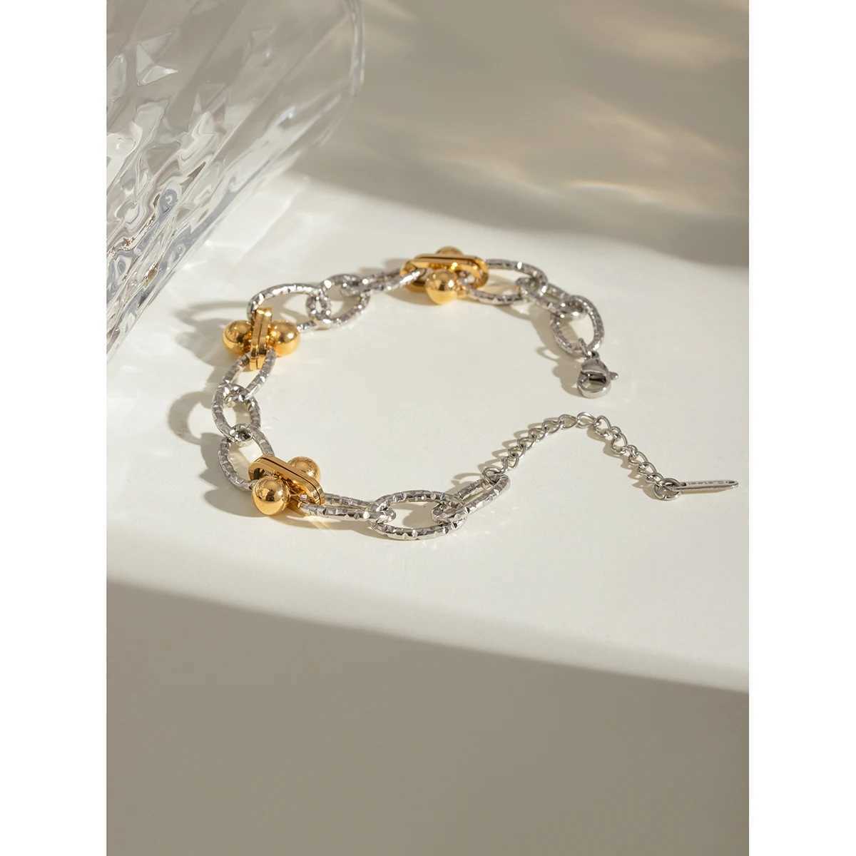 18K PVD galvanized stainless steel matching color handmade circular bead chain bracelet rust resistant metal charm jewelryXJ250315