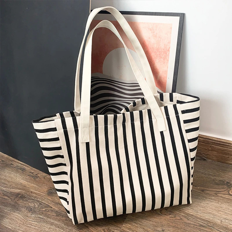 Womens Summer Bag Striped Shoulder Cross Shopping Bag Womens Casual Canvas Handbag 250311