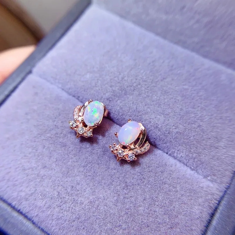 Fashion Real S925 sterling silver earrings with natural opal inlay accompanied by a certificate of high-quality wedding jewelry for women 250314