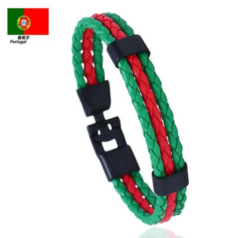 Flag Color ES Spain Multi layer Leather Bracelet Mens Bracelet Fashion Black Handle Mens Jewelry Pulseira MasculinaXJ250315