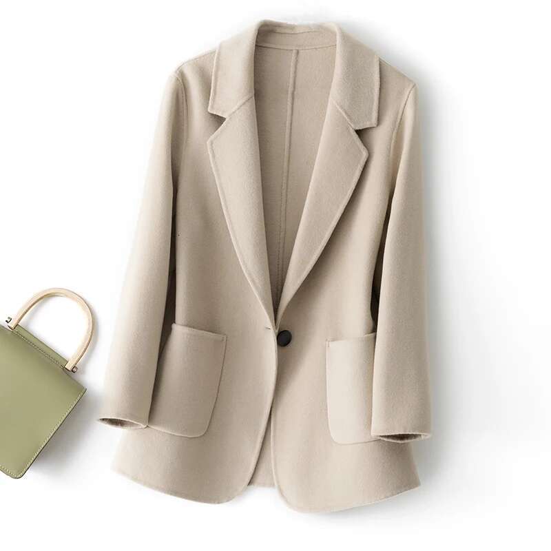 2024 New 100% Pure Wool Plaids And Tweedst Fashion Camel Women's Elegant Trench Coat