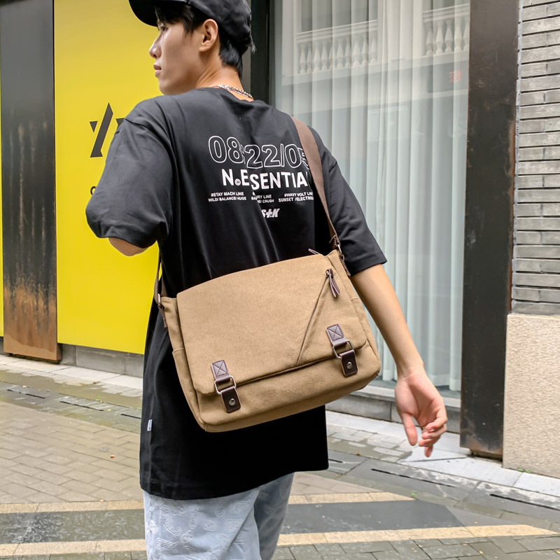 designer bag Academy canvas trendy men's workwear casual shoulder large capacity messenger crossbody bag, horizontal style backpack