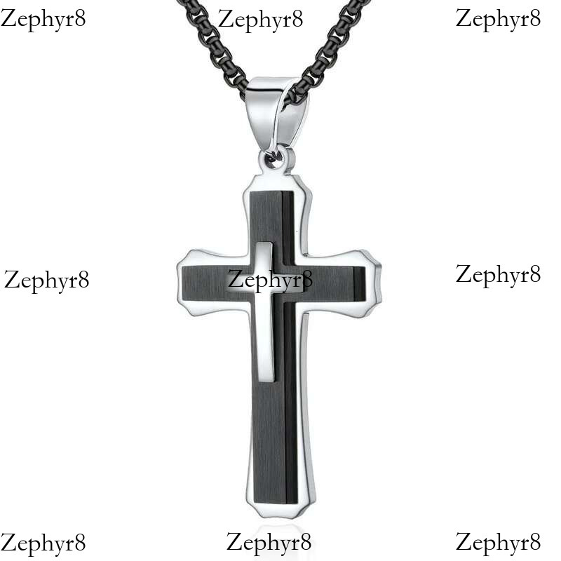 2025 New model Creative Double-layer Cross Hip Hop Necklace for Men Stainless Steel Jewelry Halloween Party Gift