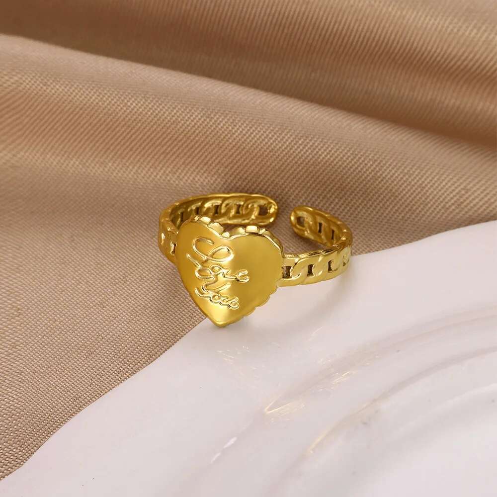 Romantic Heart Rings for Women Girls Gold Color Stainless Steel Ring Retro Opening Couple Band Aesthetic Wedding Jewelry anillos