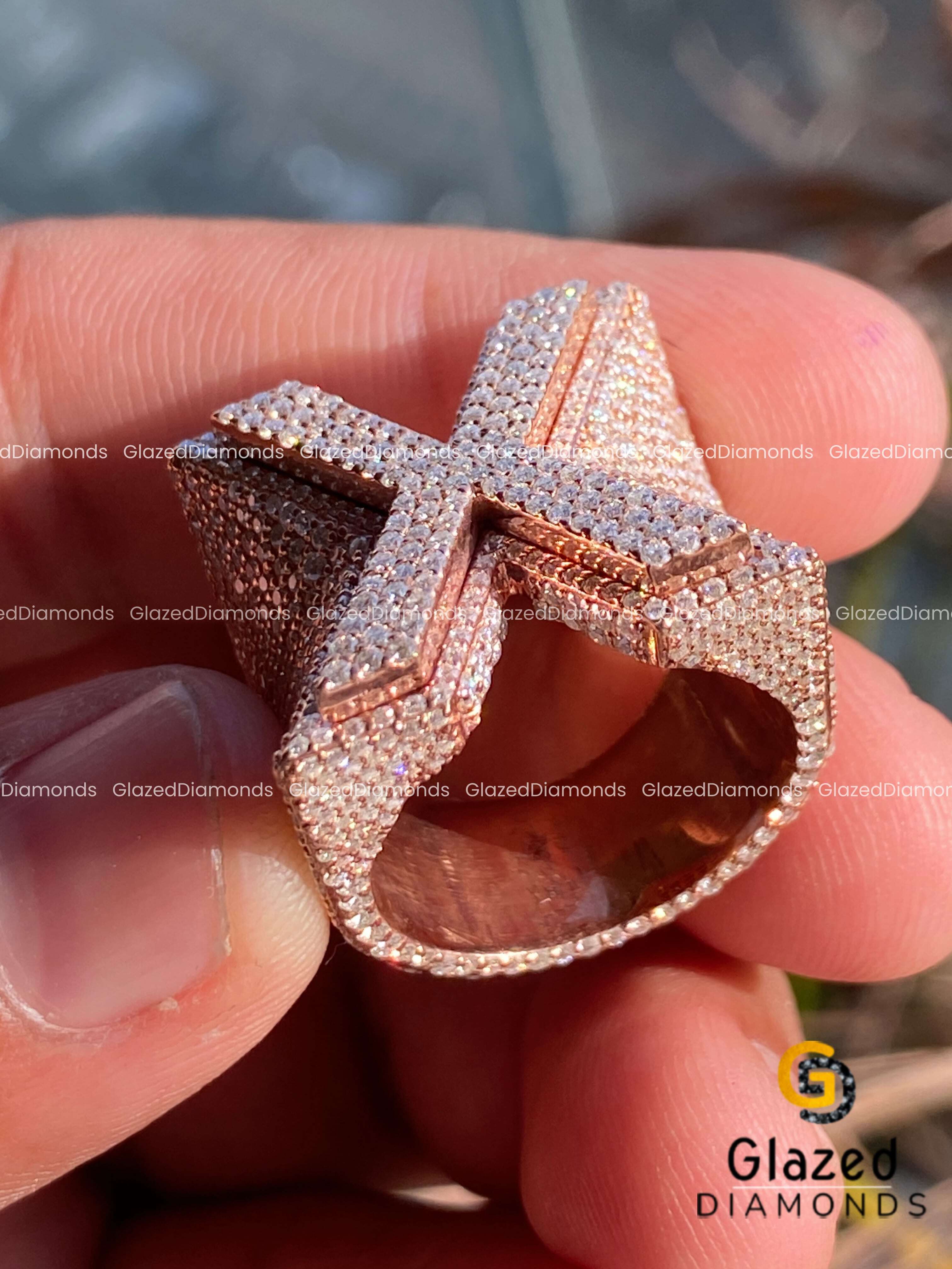 Stylish New Arrival Iced Out Custom Hip Hop Ring Made in 10kt Rose Gold With Enhanced VVS Clarity Moissanite Diamonds