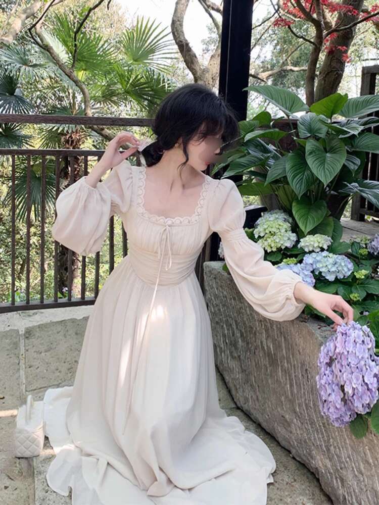 2025 Summer Elegant Fairy Midi Women Causal Long Sleeve Vintage Party Female Ruffles One Piece Dress Korean Chic Y2k