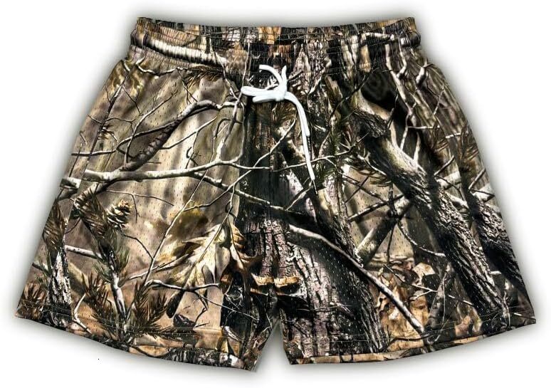 Men's Real Tree Print Shorts Lightweight Breathable Quick-Dry Running Gym Shorts for Outdoor Casual Wear cool