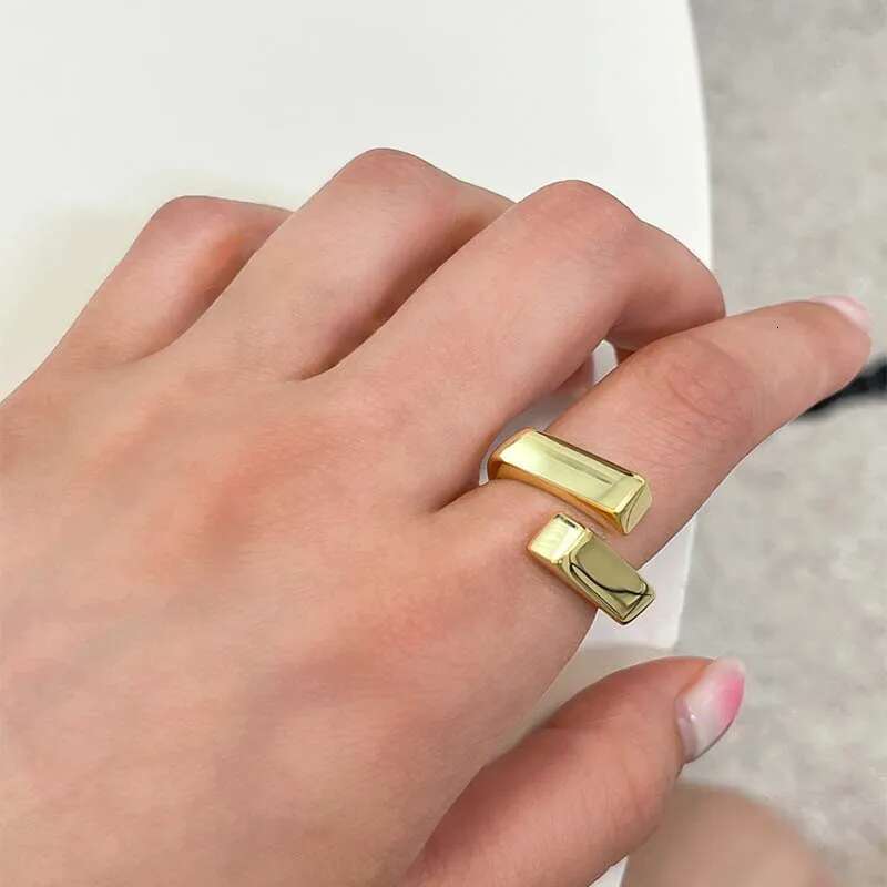 Korean Sier Color Geometic Rectangle Cross Rings for Women Men Vintage Simple Double-Layer Adjustable Ring Party Jewelry Gifts