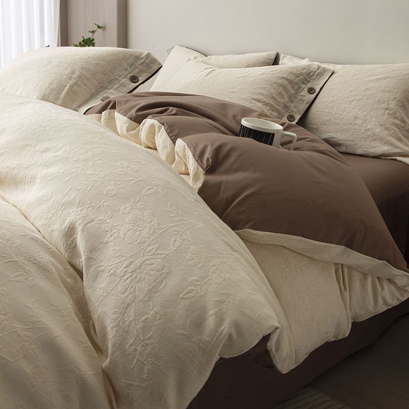 A16 60-count pure cotton three-layer yarn jacquard bedding four-piece set new cotton light luxury bed sheet bed sheet simple bedding