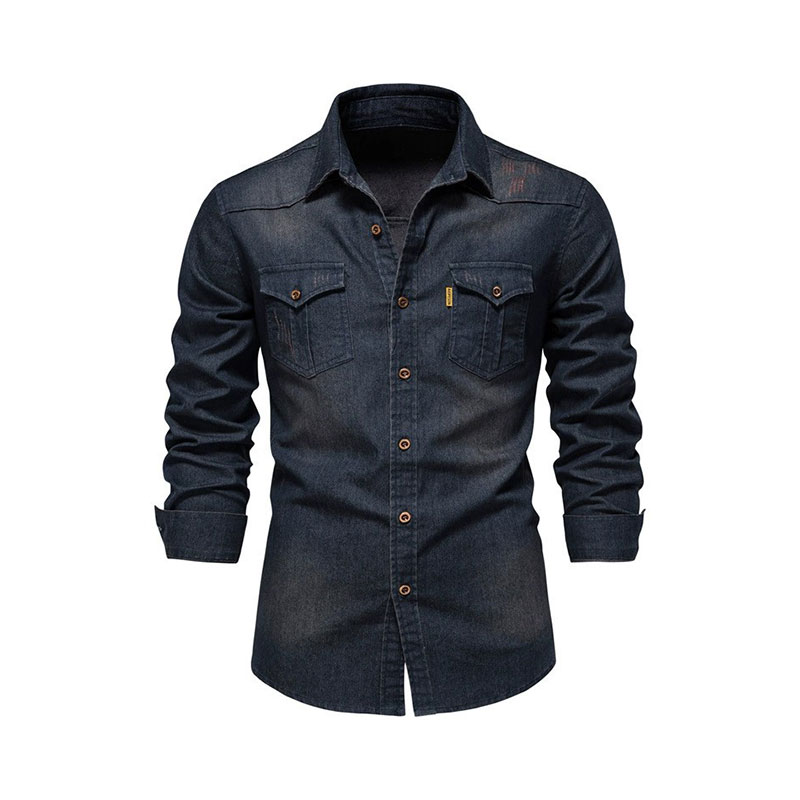 Men's Button Down Shirts Denim Long Sleeve Casual Loose Shirt Tops with Pockets m085