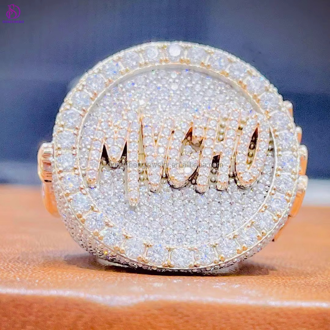 Rappers Fully Iced Hip Hop Championship Ring 3d Pattern 925 Silver Moissanite Diamond Mens Iced Out Ring