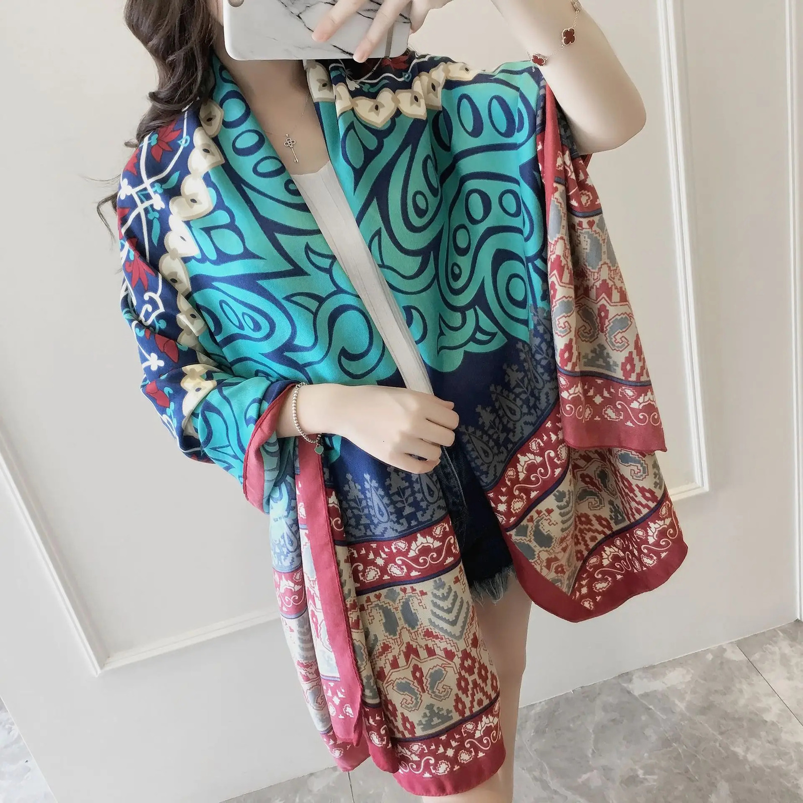 Fashionable womens Bohemian floral long scarf neck pillow set womens beach shawl big soft Stoll scarf size one suitable for girls W018 250314