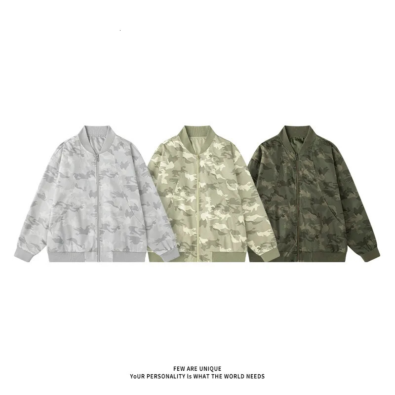 Mens camouflage bomber jacket retro spring zipper fashionable street baseball uniform 250312