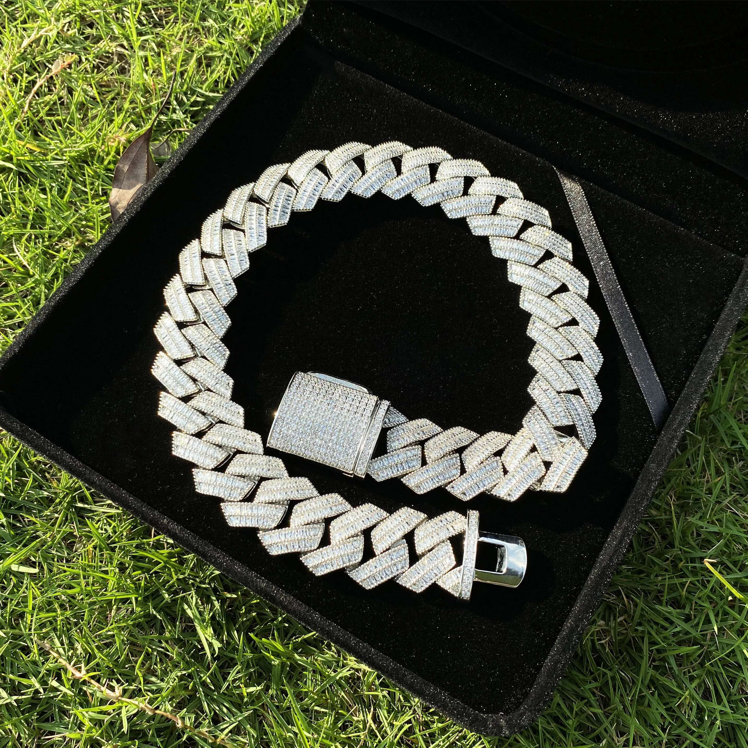Aokaishen S Baguatte Cuban k Chain for Men Micro Pave Necklace Choker Cubic Zirconia Hip Hop Jewelry