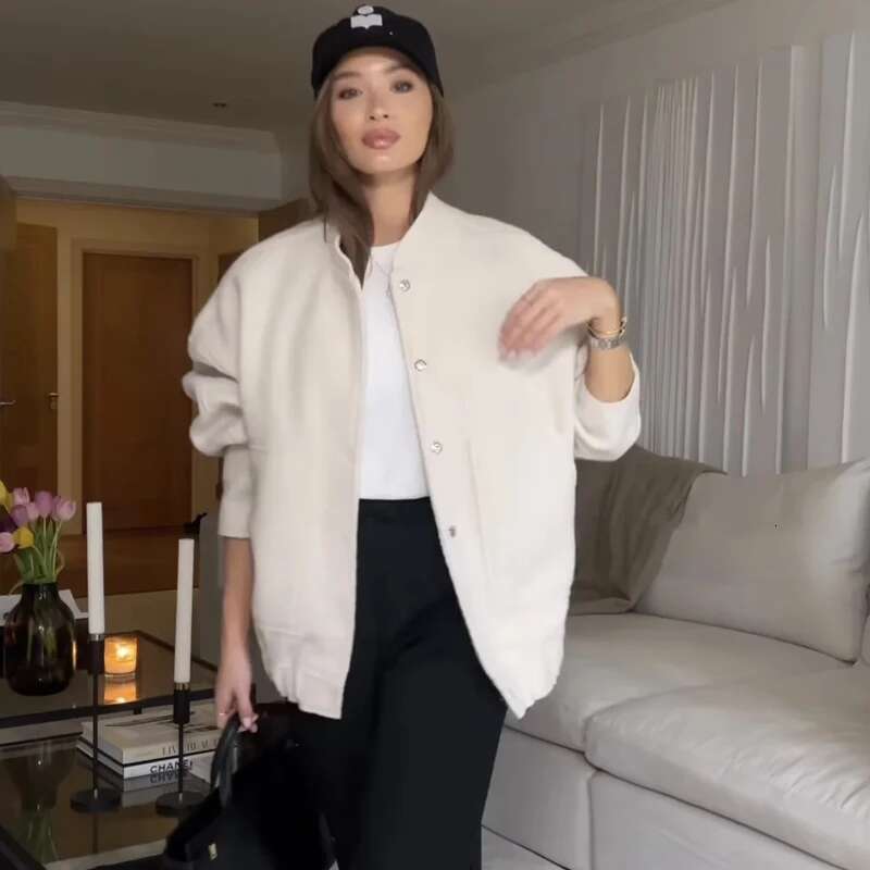 Woman Tweed Fluffy Plush Jackets For Women Bomber Coat Autumn Winter Black White Demi-Season Jacket