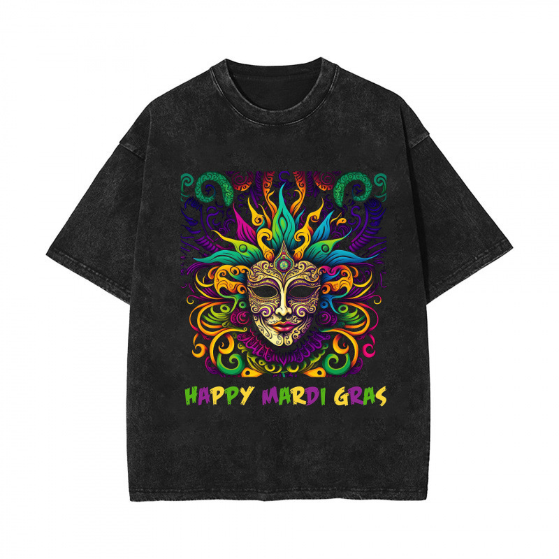 New Mardi Gras Carnival Water Saving Laundry Old Short Sleeved T-Shirt American High Street Top