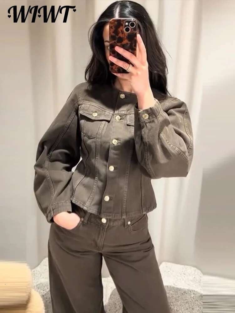 Vintage Denim Jackets Pants Set Women Casual Single Breasted Long Sleeve Coat Wide Leg Trousers Spring New Lady Loose Suit