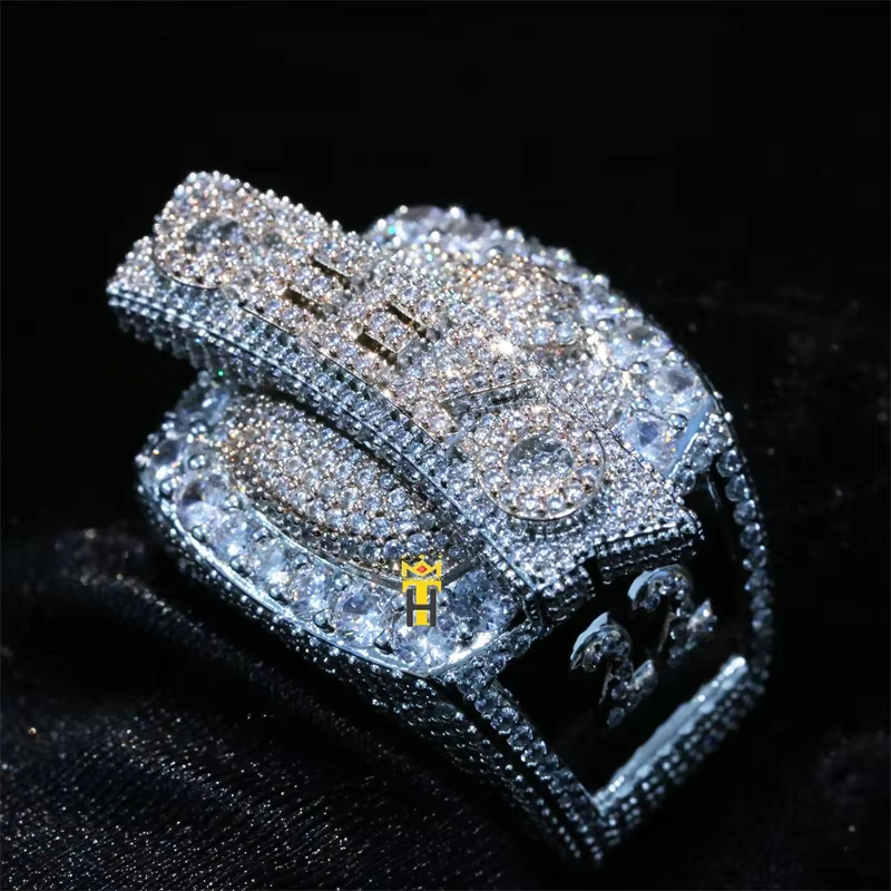 Fashion Customized Jewelry Silver Ring 2 Colors pink White Iced Out Men Moissanite Hip Hop Rings