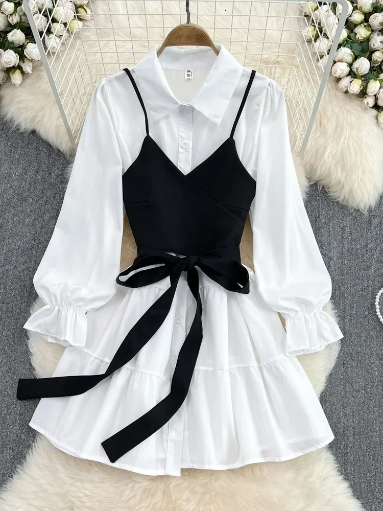 SpringSummerAutumn Fashion Casual Set Womens Loose White Shirt Dress Ultra Thin Tank Top Two Piece GD786 250312