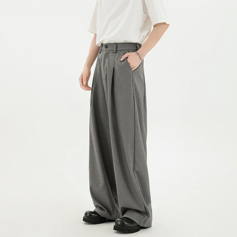 Grey suit pants mens oversized fashionable black dress Korean loose wide leg office formal M3XL 250313