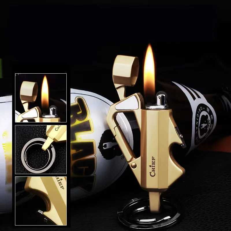 Metal Multi-function Keychain Kerosene Lighter Outdoor Bottle Opener Tools ic Grinding Wheel Ignition Smoking AccessoriesC250315