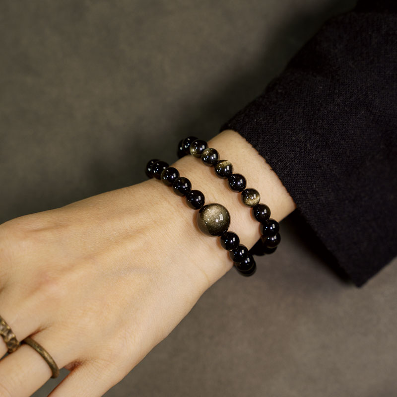 Personalized Cat's Eye Obsidian Couple's Bracelet